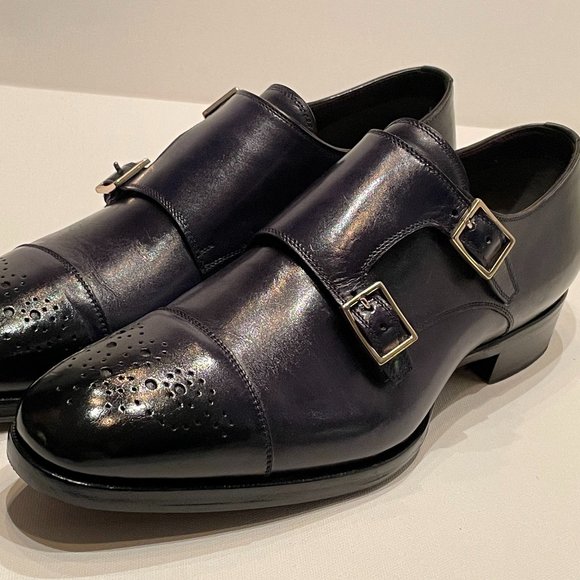 Tom Ford Elkan double-strap monk shoes - Navy Blue - Picture 1 of 3